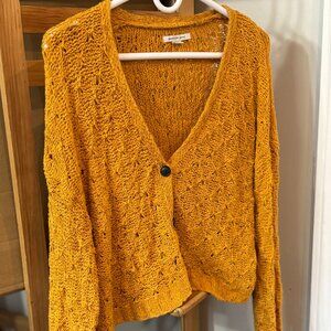 American Eagle Mustard Chunky Knit Cardigan Sweater • Size M